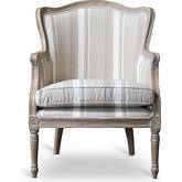 Charlemagne Accent Chair in Brown Stripe Fabric & Wood